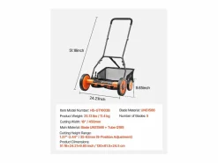 Cortacésped Manual SucceBuy con Rodillo, Ancho de Corte 45 cm, Diseño de 5 Cuchillas, Altura de Corte Ajustable de 3,5 a 6,2 cm, Bolsa de Recogida^ Best