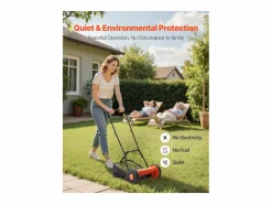 Cortacésped|Cortacésped Manual SucceBuy, Ancho de Corte 35cm, 5 Cuchillas de Acero, Altura de Corte Ajustable de 1.5 a 4.5 cm, Equipado con Bolsa de Recogida