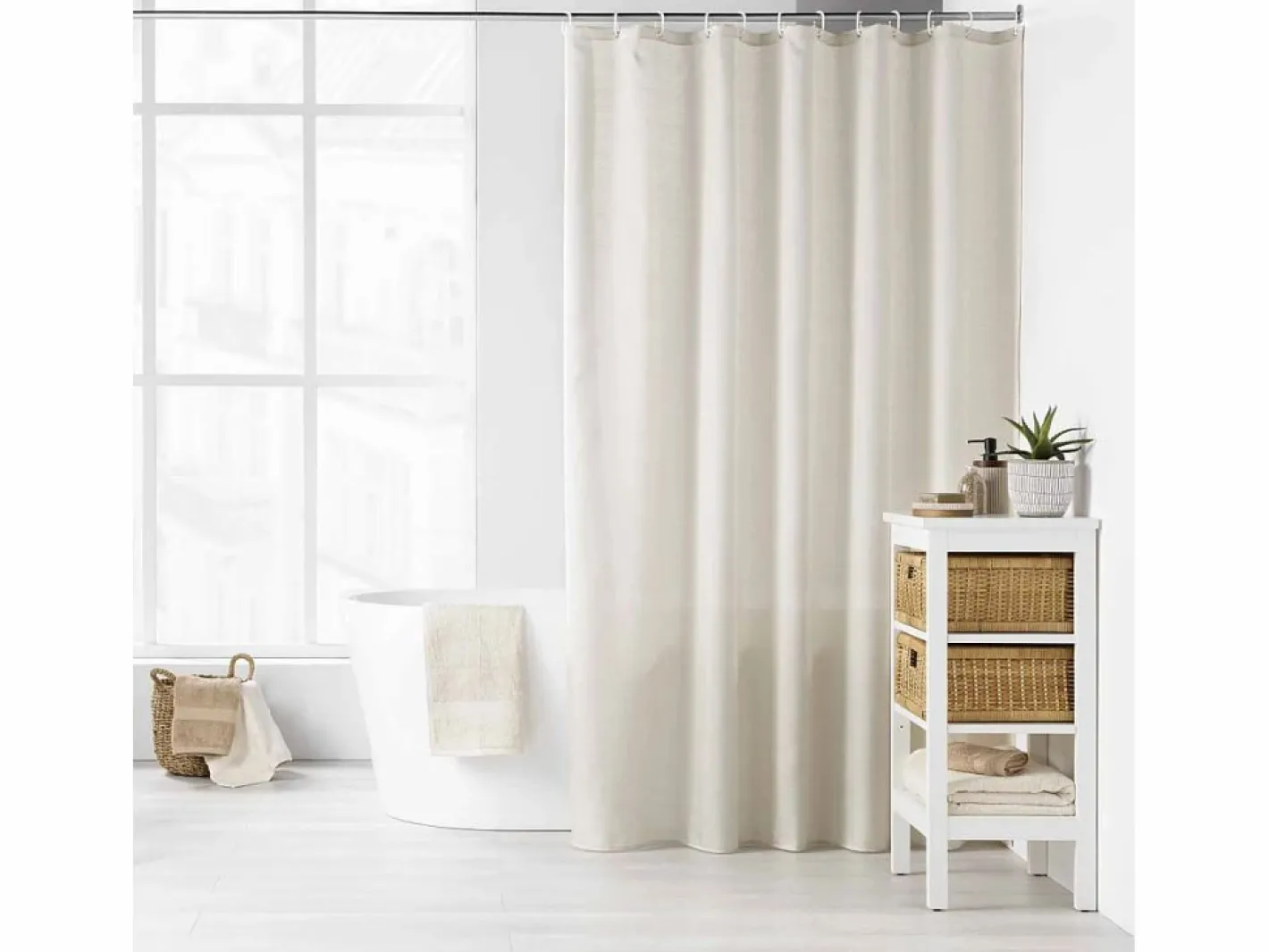 Douceur d'intérieur Textil De Baño|Textil De Baño|Cortina de ducha lisa con ganchos 180 x 200 cm