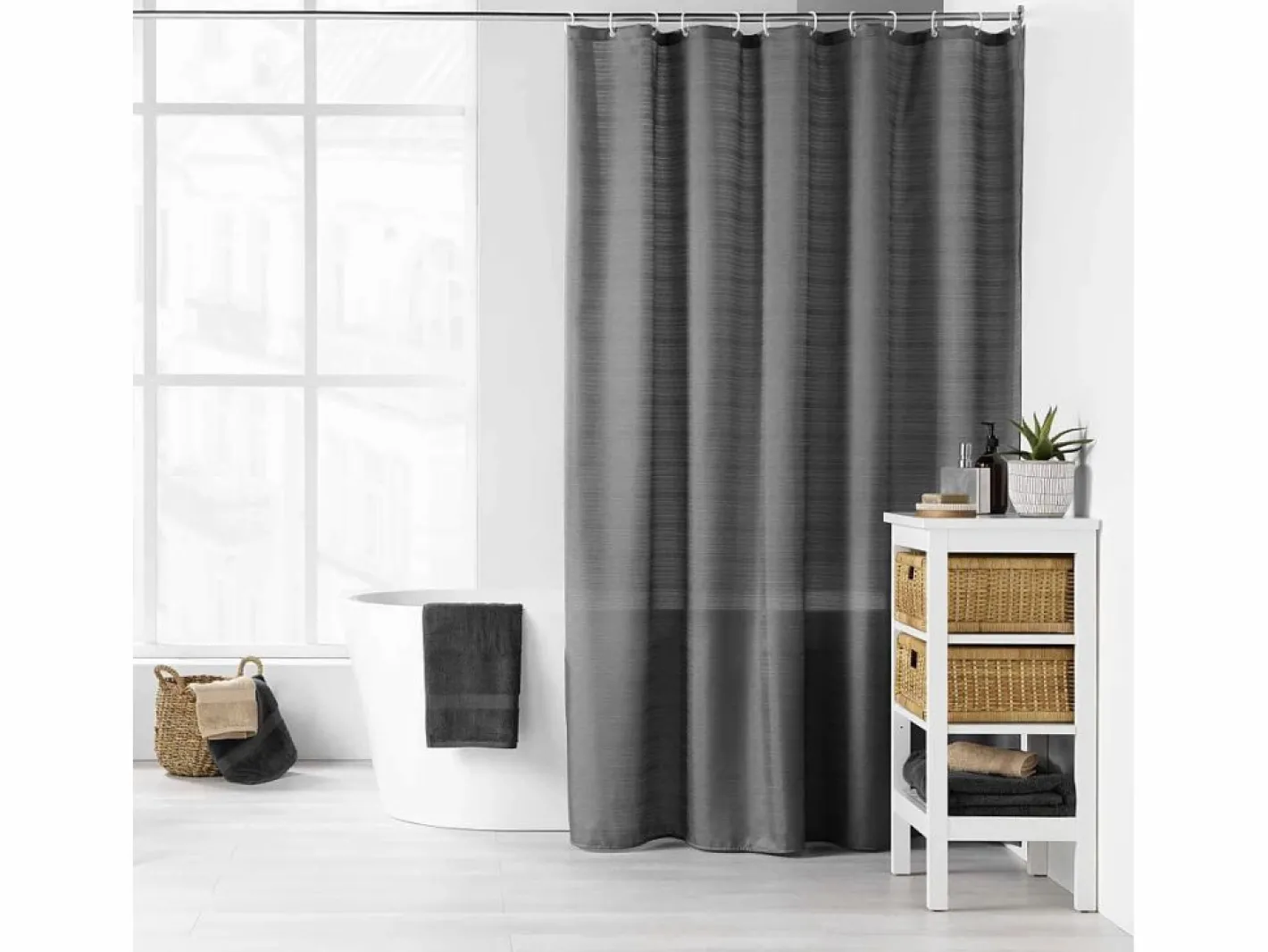 Douceur d'intérieur Textil De Baño|Textil De Baño|Cortina de ducha lisa con ganchos 180 x 200 cm