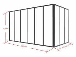 Vente-unique Cristalera de esquina de taller de aluminio termolacado - L180 x L90 x Alt. 105 - - BAYVIEW Negro New