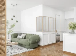 Vente-unique Cristalera Interior|Cristalera de esquina tipo taller de aluminio termolacado - L150 x L60 x H105 - Natural claro - BAYVIEW