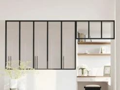 Vente-unique Cristalera estilo taller con travesaño, Ancho 150 x Alt. 105 + Ancho 83 x Alt. 40 cm, , BAYVIEW Negro New