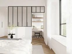 Vente-unique Cristalera estilo taller con travesaño, Ancho 150 x Alt. 130 + Ancho 83 x Alt. 40 cm, , BAYVIEW Negro Sale