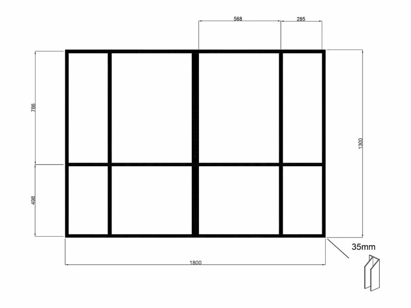 Vente-unique Cristalera tipo taller diseño en aluminio termolacado - An. 180 x Alt. 130 - TONIBA Negro