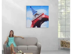 MCW Cuadro al óleo Torre Eiffel pintado a mano Multicolor