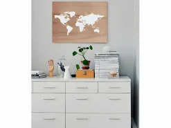 DECOWOOD Cuadro|Cuadro de madera Mapamundi envejecido