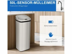Cubo De Basura Para Cocina|Cubo de basura automático con sensor, acero inoxidable, 50L, diseño moderno (33x25x84 cm)