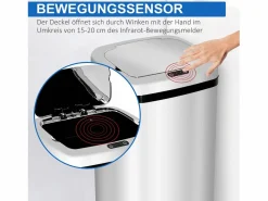 Cubo De Basura Para Cocina|Cubo de basura automático con sensor, acero inoxidable, 50L, diseño moderno (33x25x84 cm)