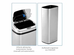 Cubo De Basura Para Cocina|Cubo de basura automático con sensor, acero inoxidable, 50L, diseño moderno (33x25x84 cm)