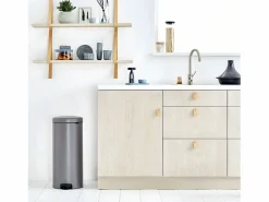 Cubo de Basura con Pedal NewIcon 30L Platinum Código G Metálico 30L Cierre Silencioso Antiolor^Brabantia Hot