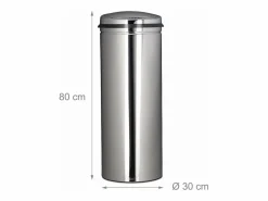 Helloshop26 Cubo de basura de acero inoxidable 50 litros cubo de basura metálico 80 cm de alto 30 cm de diámetro tapa redonda color plata 13_0002329 Gris Hot