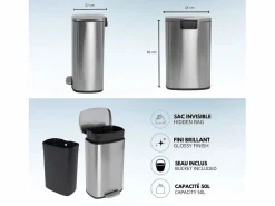 Kitchen Move Cubo de basura de cocina de pedal 50L ADMIRAL Plateado Best