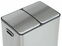 Vente-unique Cubo De Basura Para Cocina|Cubo de clasificación de basura con pedal en acero inoxidable, 2 compartimentos de 30L, Cromado, GANEM