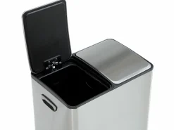 Vente-unique Cubo De Basura Para Cocina|Cubo de clasificación de basura con pedal en acero inoxidable, 2 compartimentos de 30L, Cromado, GANEM
