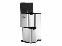 Vente-unique Cubo de reciclaje de acero inoxidable con pedal - 3 compartimentos - 60L - DUMEO Plateado Sale