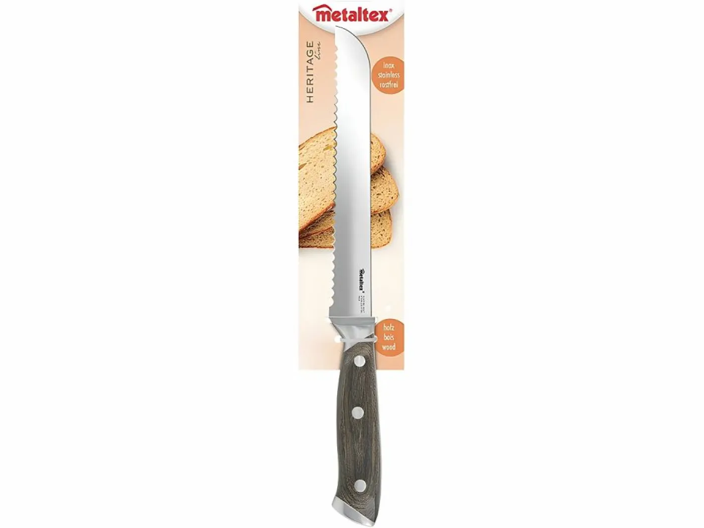 METALTEX Cubierto|Cuchillo de Pan HERITAGE 20 cm Madera Pakka Acero Inoxidable Molibdeno-Vanadio