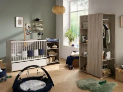 Cuna de madera de 120x60 convertible en 90x190 con cambiador y estante Gris Discount