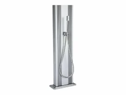 POOLEX Energía Solar|Dada Straight 32.4x14x228cm Ducha Híbrida Exterior 40L - Conexiones Agua Caliente/Fría - Teleducha Extraíble - Anti-piedra caliza