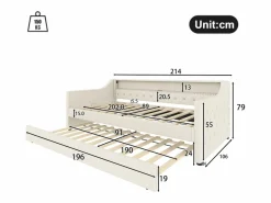 Hauss Spole Cama Diván|Daybed 90x200 cm con cama nido 90x190 cm - LED y USB - Cierre de botones - Tejido de lino