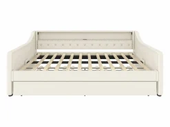 Hauss Spole Cama Diván|Daybed 90x200 cm con cama nido 90x190 cm - LED y USB - Cierre de botones - Tejido de lino