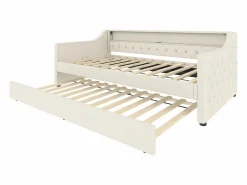 Hauss Spole Cama Diván|Daybed 90x200 cm con cama nido 90x190 cm - LED y USB - Cierre de botones - Tejido de lino