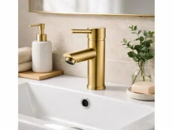 Essebagno Deco mezclador de lavabo bajo oro cepillado Dorado Discount
