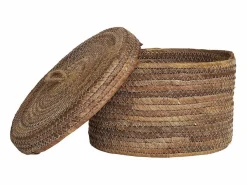 Les Tendances DESIO Set van 2 opbergmanden met deksel – natuurlijke jute Marru00f3n Online