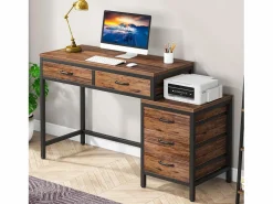 Despacho de ordenador, Mesa de despacho con 5 cajones, Escritorio informático con armario de cajones reversible, Soporte de impresora para el hogar^Tribesigns Online