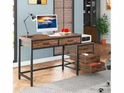 Despacho de ordenador, Mesa de despacho con 5 cajones, Escritorio informático con armario de cajones reversible, Soporte de impresora para el hogar^Tribesigns Online