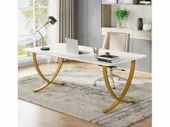 Despacho de ordenador, Mesa de escritorio informático de 160 cm, Mesa de estudio moderna para PC, Mesa de trabajo, Mesa de comedor, y Oro^Tribesigns Best