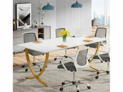 Despacho de ordenador, Mesa de escritorio informático de 160 cm, Mesa de estudio moderna para PC, Mesa de trabajo, Mesa de comedor, y Oro^Tribesigns Best