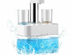 Accesorios De Wc|Dispensador automático de enjuague bucal 550ml con 2 vasos magnéticos - Dosificación ajustable, diseño blanco impermeable