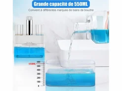 Accesorios De Wc|Dispensador automático de enjuague bucal 550ml con 2 vasos magnéticos - Dosificación ajustable, diseño blanco impermeable