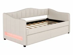 Diván cama con LED 90x200cm + cama nido 90x190cm - tapizado en tela de lino - (colchón no incluido)^ModernLuxe Clearance