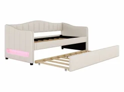 Diván cama con LED 90x200cm + cama nido 90x190cm - tapizado en tela de lino - (colchón no incluido)^ModernLuxe Clearance