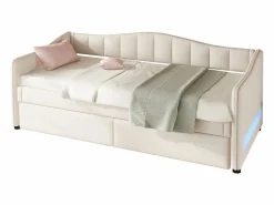 Diván cama con LED 90x200cm + cama nido 90x190cm - tapizado en tela de lino - (colchón no incluido)^ModernLuxe Clearance