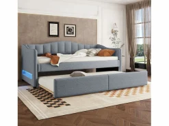 ModernLuxe Cama Nido|Diván cama con LED 90x200cm + cama nido 90x190cm - tapizado en tela de lino - (colchón no incluido)