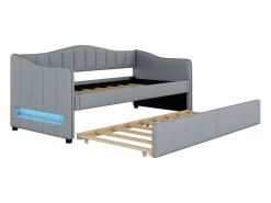 ModernLuxe Cama Nido|Diván cama con LED 90x200cm + cama nido 90x190cm - tapizado en tela de lino - (colchón no incluido)