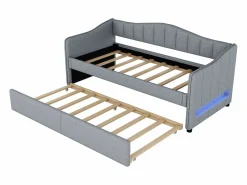 ModernLuxe Cama Nido|Diván cama con LED 90x200cm + cama nido 90x190cm - tapizado en tela de lino - (colchón no incluido)