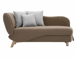 Vente-unique Diván Cama|Diván (ángulo derecho) convertible de tela marrón con cojines grises PENELOPE