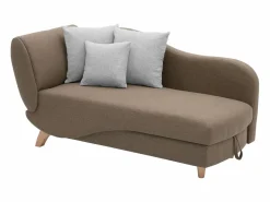 Vente-unique Diván Cama|Diván (ángulo derecho) convertible de tela marrón con cojines grises PENELOPE