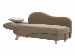 Vente-unique Diván Cama|Diván (ángulo derecho) convertible de tela marrón con cojines grises PENELOPE