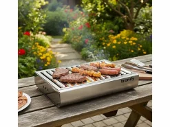 Don Hierro - Barbacoa de Carbón Portátil TRENDY en Acero Inoxidable, Compacta y Resistente – 44 x 29,5 x 12 cm- Plateado Best