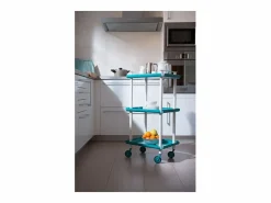 Don Hierro - Carrito auxiliar LEKY, armazón blanco, 3 estantes. Multifuncional, práctico y decorativo- Azul turquesa New