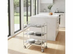 Don Hierro - Carrito auxiliar plegable BAUHAUS blanco con ruedas – 3 niveles y 3 posiciones- Gris