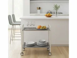 - Carrito auxiliar plegable BAUHAUS con ruedas - Armazón metálico blanco, 2 niveles y 4 posiciones ajustables-Pino envejecido^Don Hierro New