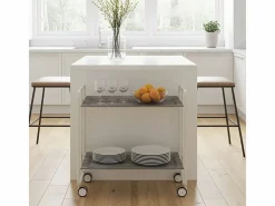 - Carrito auxiliar plegable BAUHAUS con ruedas - Armazón metálico blanco, 2 niveles y 4 posiciones ajustables-Pino envejecido^Don Hierro New