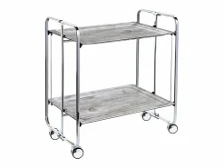 Don Hierro Mueble Camarera|- Carrito auxiliar plegable BAUHAUS cromado con ruedas – 2 niveles y 4 posiciones-Pino envejecido