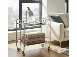 Don Hierro Mueble Camarera|- Carrito auxiliar plegable BAUHAUS cromado con ruedas – 2 niveles y 4 posiciones-Pino envejecido